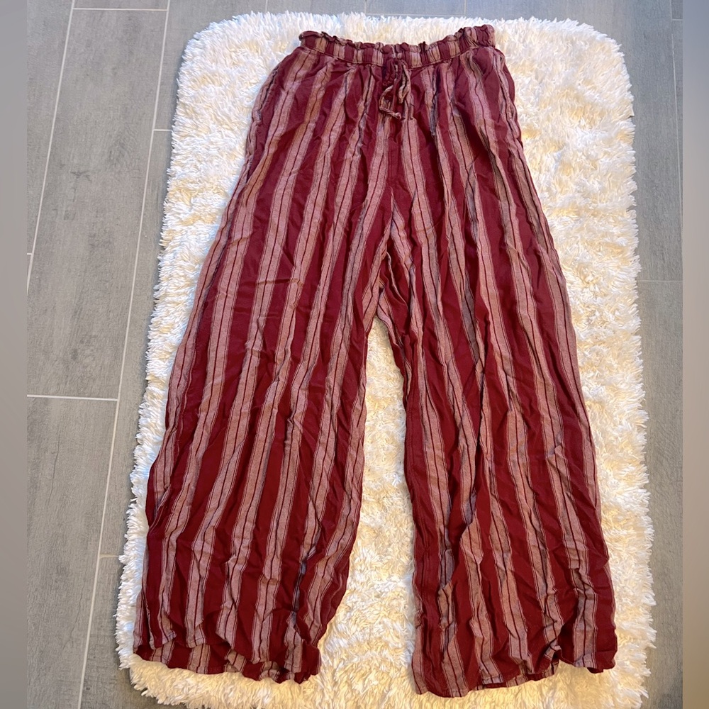 American Eagle Outfitters Burgundy Striped Wide Leg Pants